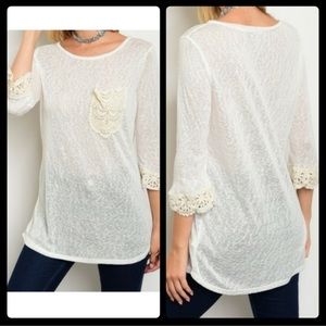 Semi Sheer with Crochet Lace Tunic Blouse 👚